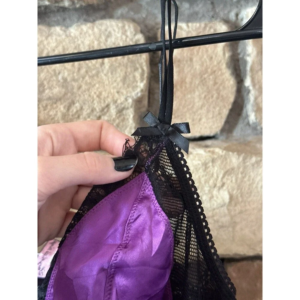 2006 Victoria's Secret Sexy Little Things Lace Sz L Purple Black Slip Dress Y2K